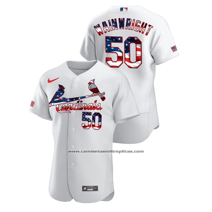 Camiseta Beisbol Hombre St. Louis Cardinals Adam Wainwright 2020 Stars & Stripes 4th of July Blanco